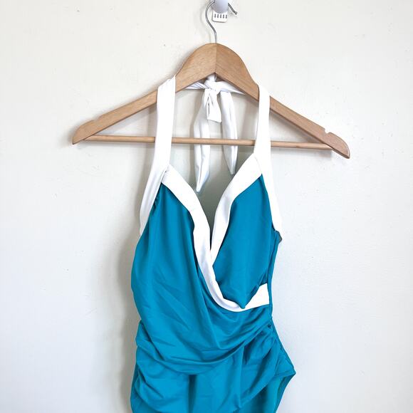 Lauren Ralph Lauren Halter One Piece Swimsuit Bathing Suit Size 10 Green Beach - Picture 3 of 8